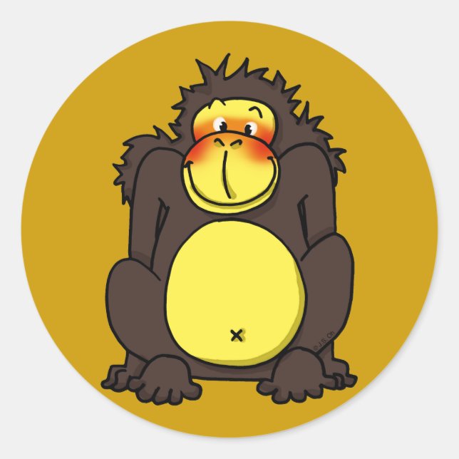 Funny shy gorilla runder aufkleber (Vorderseite)