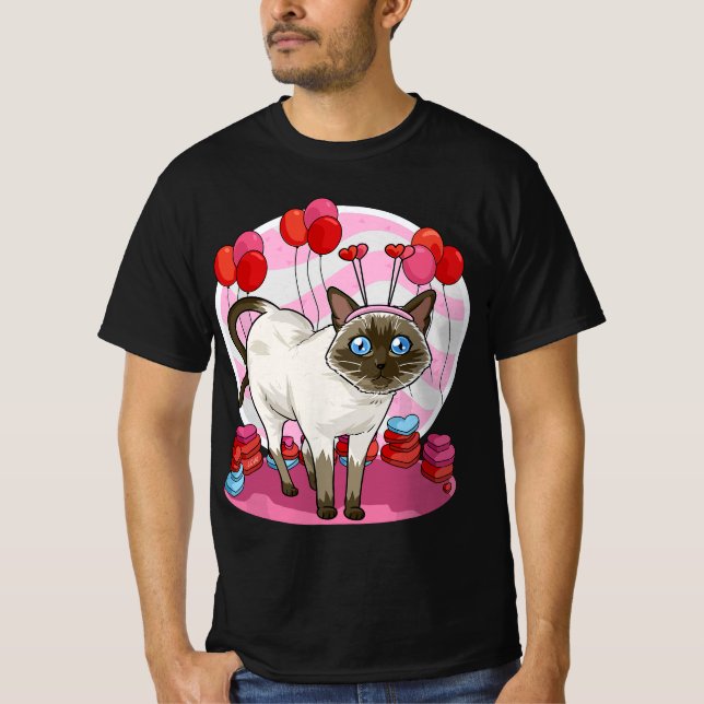 Funny Siamese Cat Heart Valentine Day Gift  T-Shirt (Vorderseite)