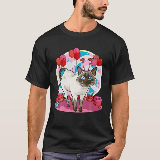 Funny Siamese Cat Heart Valentine Day Gift T Shirt (Vorderseite)