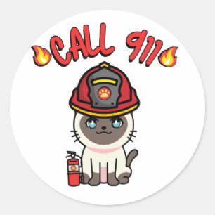 Funny siamese cat ist ein Feuerwehrmann Runder Aufkleber