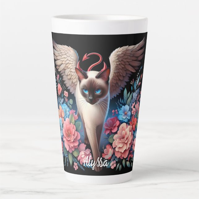 Funny Siamese Demon and Angel Cat Milchtasse (Vorderseite)