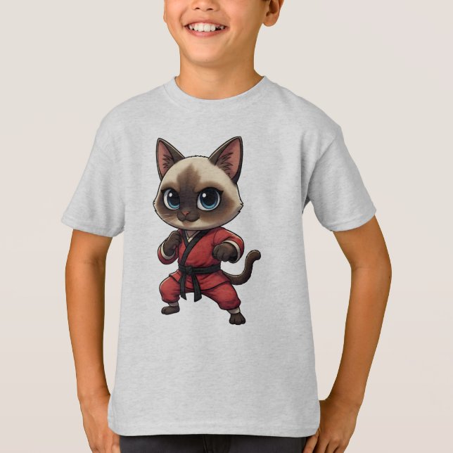 Funny Siamese Kung Fu Cat, Kitten Martial Arts T-Shirt (Vorderseite)