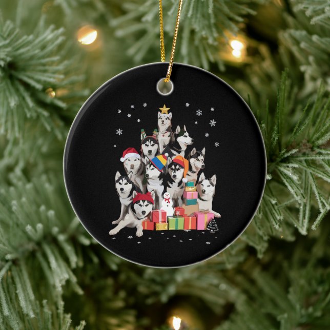 Funny Siberian Husky Christmas Tree Pet Dog Lover  Keramik Ornament (Baum)