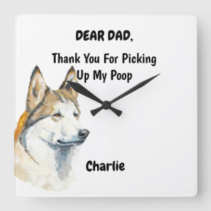 Funny Siberian Husky Dad Watercolor Canine Quadratische Wanduhr