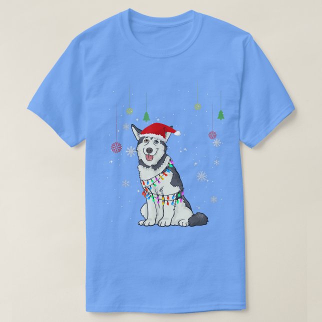 Funny Siberian Husky Hund Weihnachtsmannmütze Weih T-Shirt (Design vorne)