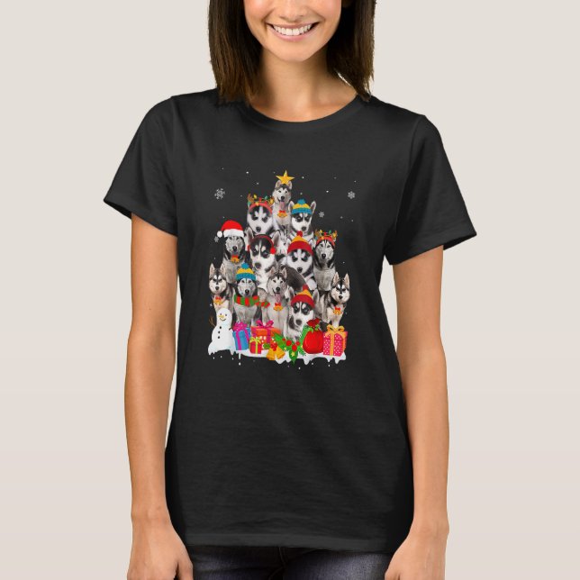 Funny Siberian Husky Weihnachtsmannmütze Weihnacht T-Shirt (Vorderseite)