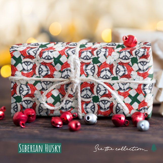 Funny Siberian Husky Weihnachtsmuster Geschenkpapier (Von Creator hochgeladen)