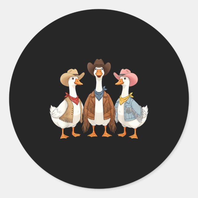 Funny Silly Goose Cowboy Western Cowgirl Goose Hum Runder Aufkleber (Vorderseite)