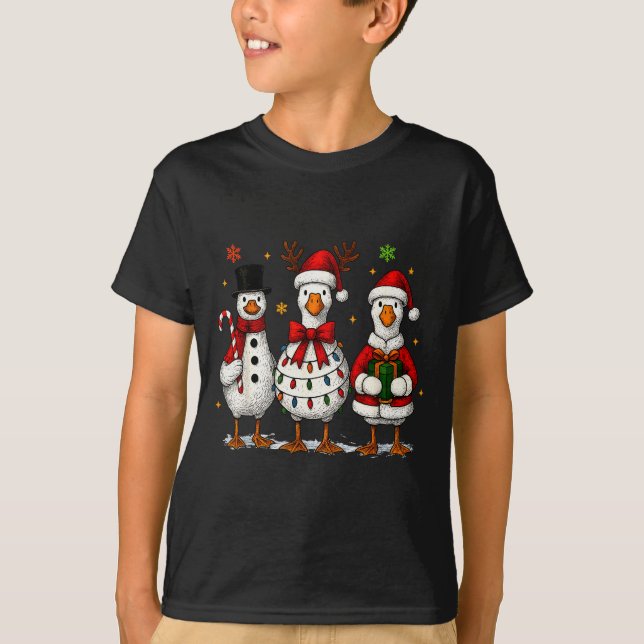 Funny Silly Goose Merry Christmas Lights Goose Xma T-Shirt (Vorderseite)