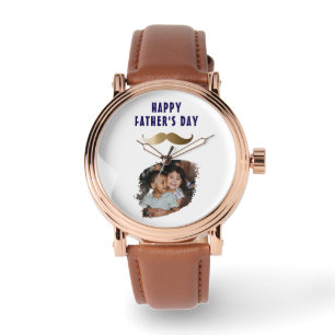 Funny Simple Mustache Happy Vatertag Foto Armbanduhr