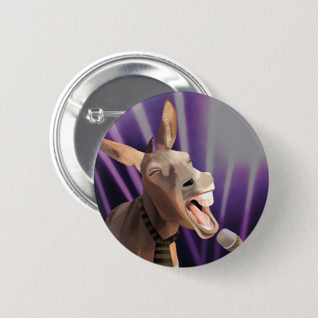Funny Singing Donkey Farm Animal Lila Background Button (Vorne & Hinten)