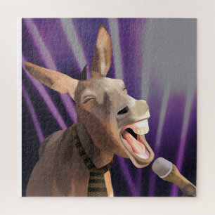Funny Singing Donkey Farm Animal Lila Background Puzzle