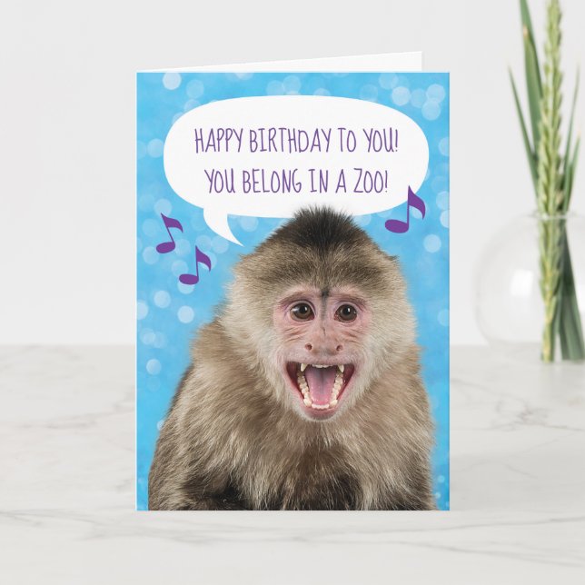 Funny Singing Monkey Birthday Karte (Vorderseite)