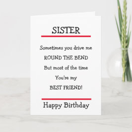 Funny Sister Best Friend Verse Birthday Card Karte
