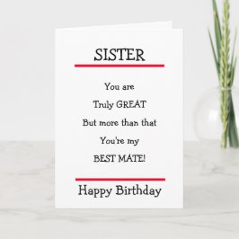 Funny Sister Best Mate Verse Birthday Card Karte