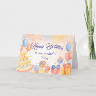 Funny Sister Birthday Cake Karte