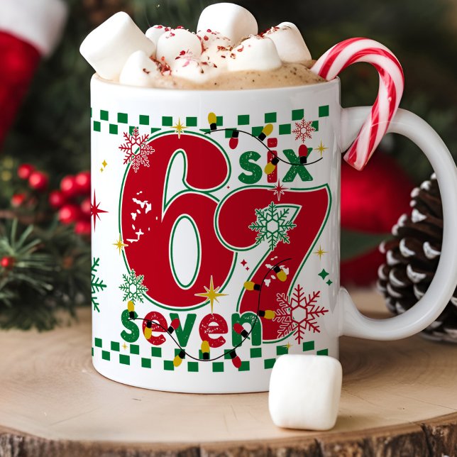 Funny Six Seven 67 6 7 Meme Fun Christmas Gift Kaffeetasse (Funny Christmas six seven 67 6 7 meme trendy retro Xmas santa lights holiday humor coffee mug gift)