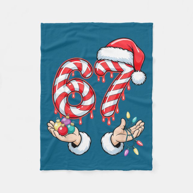 Funny Six Seven 67 Christmas Candy Cane Festive Ho Fleecedecke (Vorderseite)