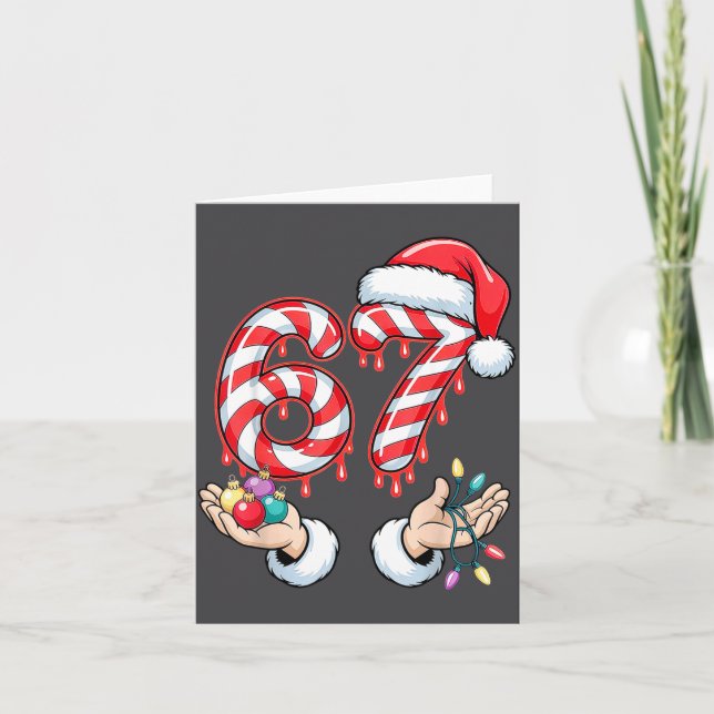 Funny Six Seven 67 Christmas Candy Cane Festive Ho Karte (Vorderseite)
