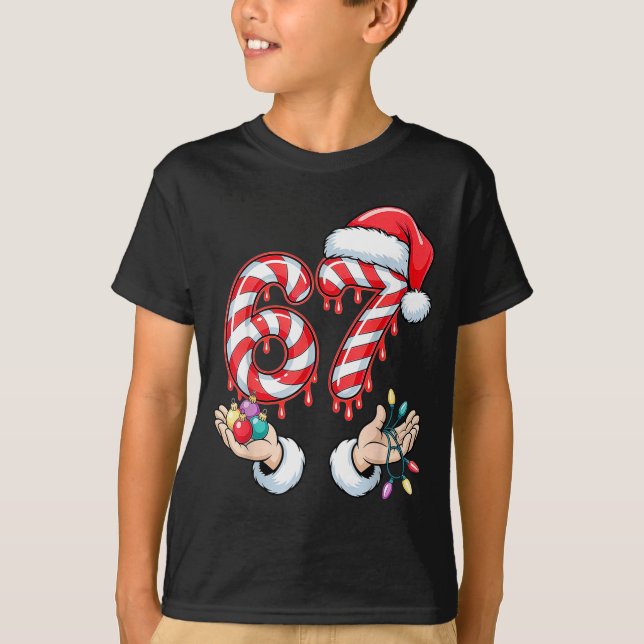 Funny Six Seven 67 Christmas Candy Cane Festive Ho T-Shirt (Vorderseite)
