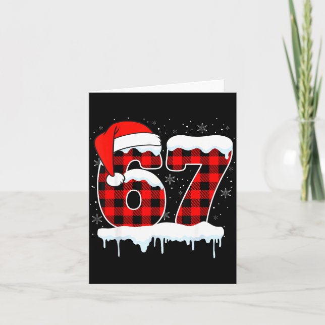 Funny Six Seven 67 Christmas Red Plaid Xmas Gen Al Karte (Vorderseite)