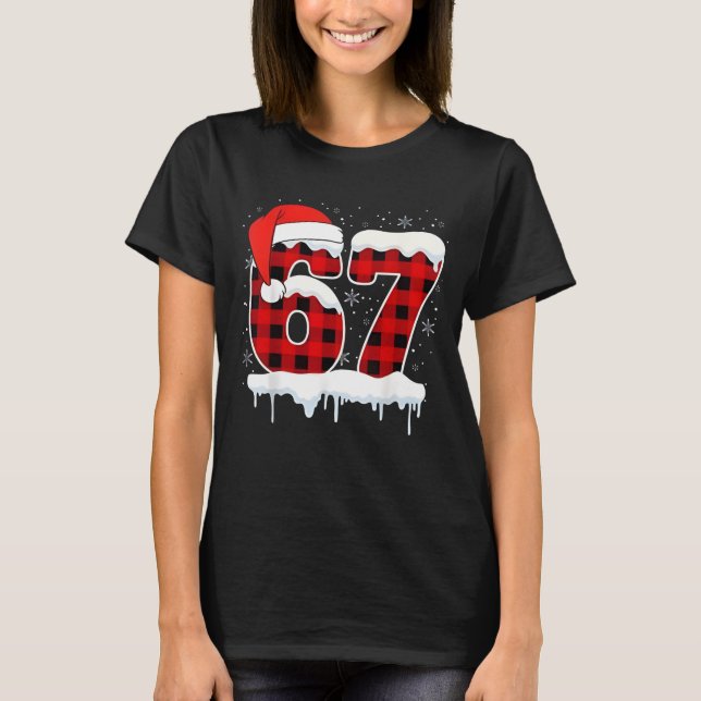 Funny Six Seven 67 Christmas Red Plaid Xmas Gen Al T-Shirt (Vorderseite)