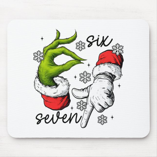 Funny Six Seven 67 Meme 6 7 Christmas Elf Hand Boy Mousepad (Vorne)