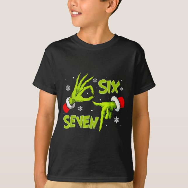 Funny Six Seven 67 Meme 6 7 Christmas Elf Hand Boy T-Shirt (Vorderseite)