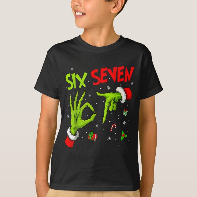 Funny Six Seven 67 Meme 6 7 Christmas Elf Hand Boy T-Shirt (Vorderseite)