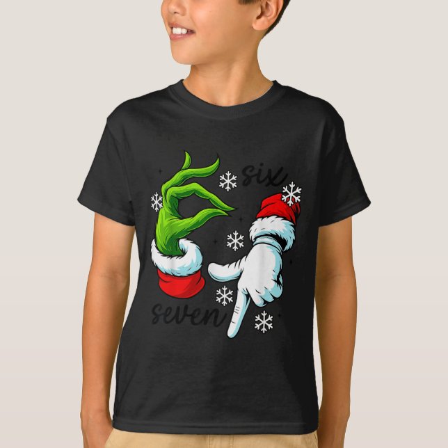 Funny Six Seven 67 Meme 6 7 Christmas Elf Hand Boy T-Shirt (Vorderseite)