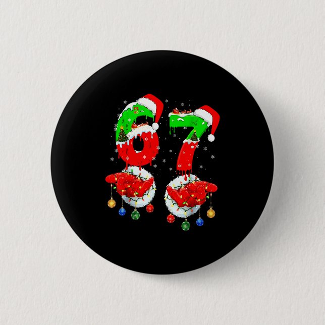 Funny Six Seven 67 Meme 6 7 Christmas Santa Hand B Button (Vorderseite)
