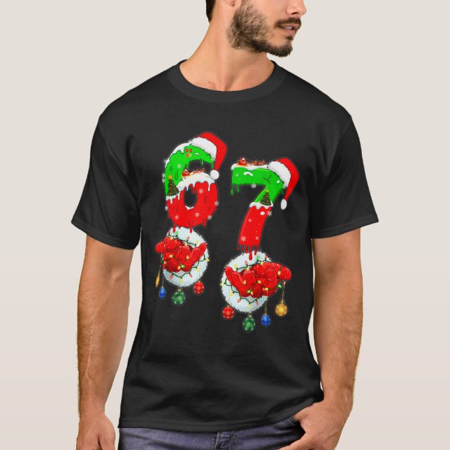 Funny Six Seven 67 Meme 6 7 Christmas Santa Hand B T-Shirt (Vorderseite)