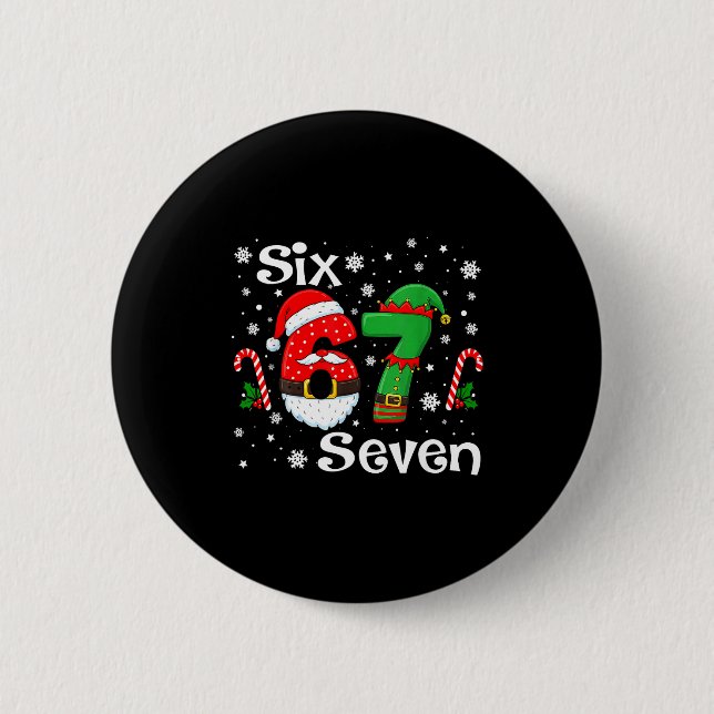 Funny Six Seven 67 Meme 6 7 Elf Santa Christmas Pa Button (Vorderseite)