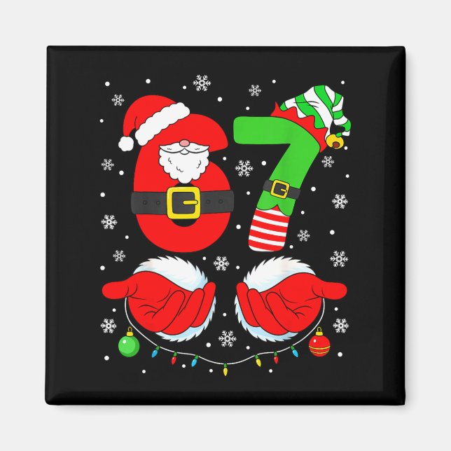 Funny Six Seven 67 Meme 6 7 Elf Santa Christmas Pa Magnet (Vorne)
