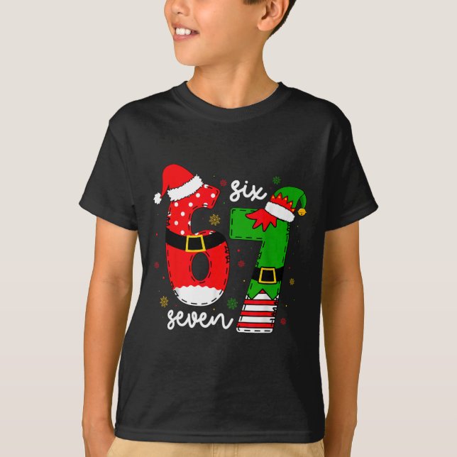 Funny Six Seven 67 Meme 6 7 Elf Santa Christmas Pa T-Shirt (Vorderseite)