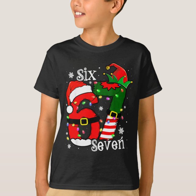 Funny Six Seven 67 Meme 6 7 Elf Santa Christmas Pa T-Shirt (Vorderseite)