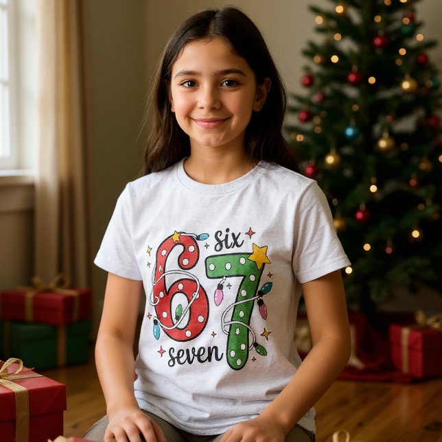 Funny Six Seven 67 Meme Christmas Lights Kids Tri-Blend Shirt (Von Creator hochgeladen)