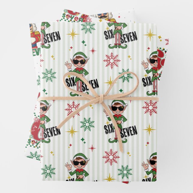 Funny Six Seven 67 Meme Retro Xmas Holiday Humor Geschenkpapier Set (Beispiel)