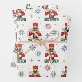 Funny Six Seven 67 Meme Retro Xmas Humor Character Geschenkpapier Set