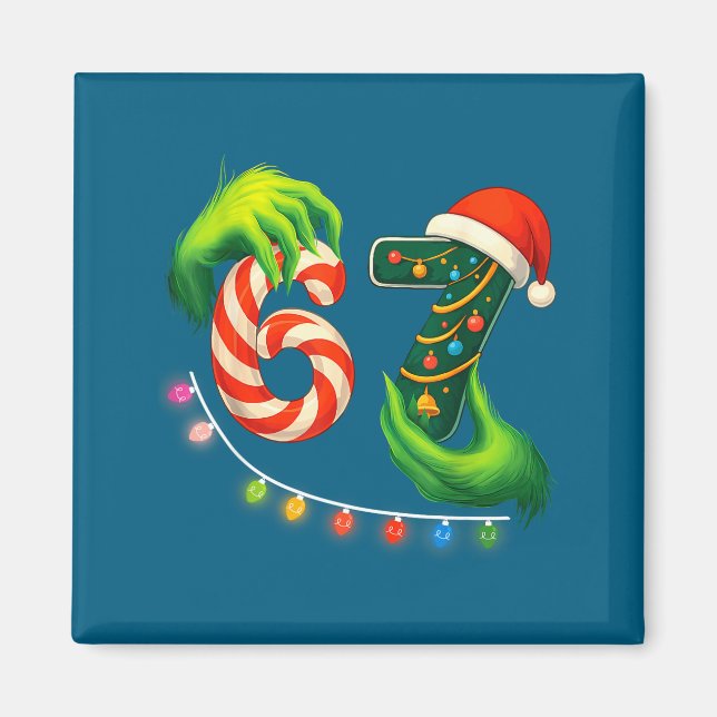 Funny Six Seven 67 Meme Santa Christmas Brainrot P Magnet (Vorne)
