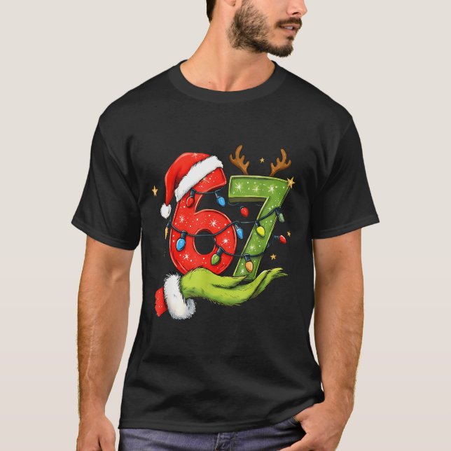 Funny Six Seven 67 Meme Santa Christmas Brainrot P T-Shirt (Vorderseite)