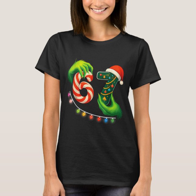 Funny Six Seven 67 Meme Santa Christmas Brainrot P T-Shirt (Vorderseite)