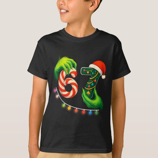 Funny Six Seven 67 Meme Santa Christmas Brainrot P T-Shirt (Vorderseite)