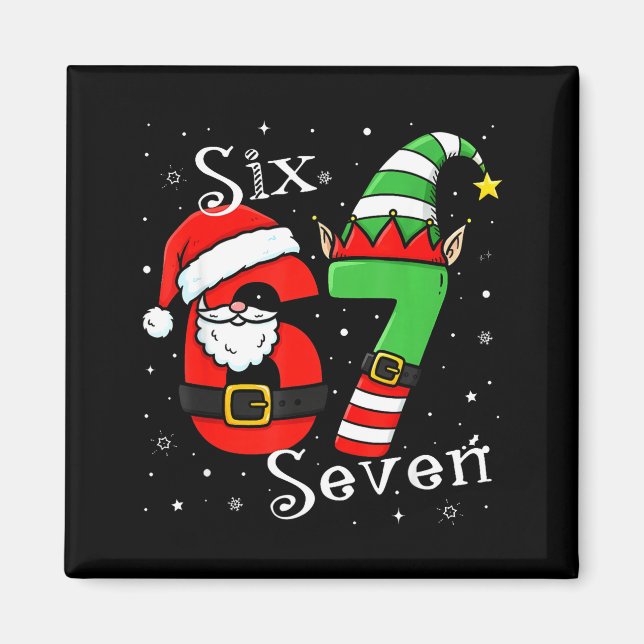 Funny Six Seven 6 7 Meme Christmas Santa Elf Numbe Magnet (Vorne)
