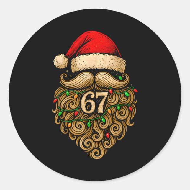 Funny Six Seven 6 7 Meme Santa Beard Christmas Men Runder Aufkleber (Vorderseite)