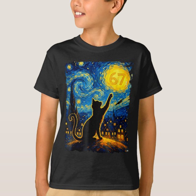 Funny Six Seven 6 7 Meme Starry Night Van Gogh Bla T-Shirt (Vorderseite)