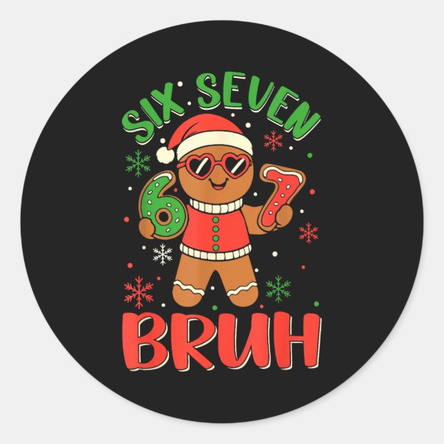 Funny Six Seven Bruh Gingerbread Christmas Costume Runder Aufkleber (Vorderseite)