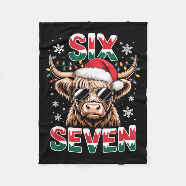 Funny Six Seven Highland Cow Christmas 67 Cool Xma Fleecedecke (Vorderseite)