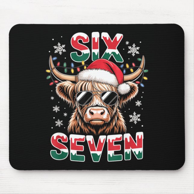 Funny Six Seven Highland Cow Christmas 67 Cool Xma Mousepad (Vorne)