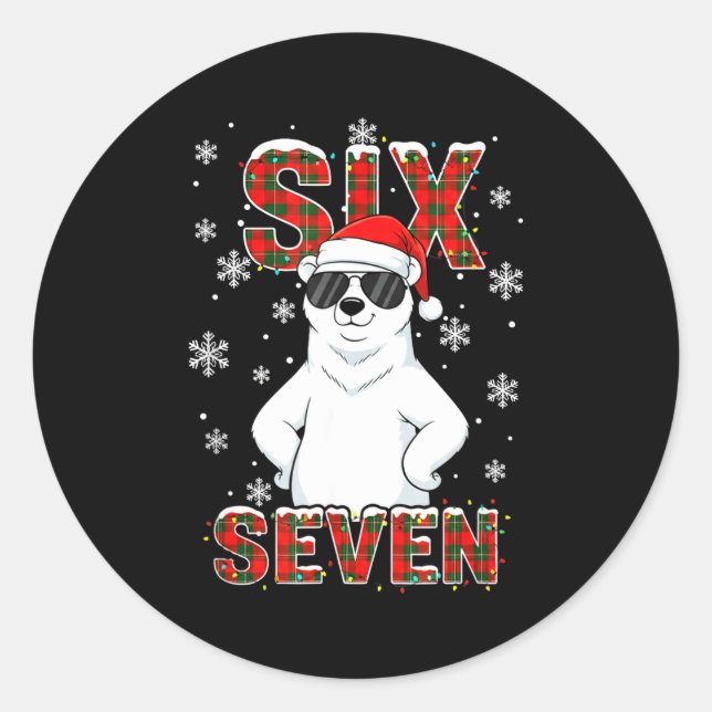 Funny Six Seven Lar Bear Christmas 67 Santa Hat Wi Runder Aufkleber (Vorderseite)